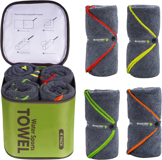 4-Pack Quick Dry Microfiber Travel Towels – Super Absorbent, Ultra-Soft Camping Towel Set with Water-Resistant Bag, Lightweight & Compact for RV, Gym, Beach, Pool, Swimming, and Family Trips